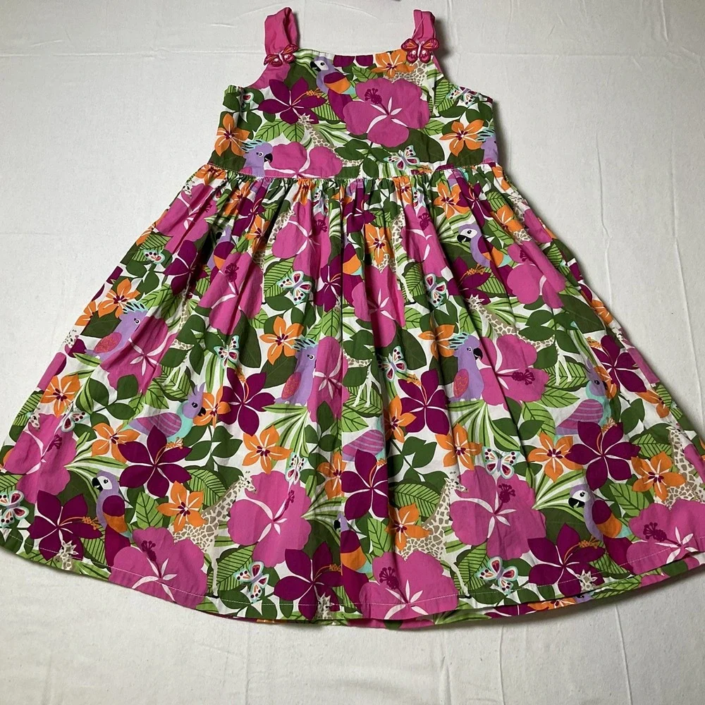 GYMBOREE Girl's Floral Hawaiian Reef Summer Dress Size 7 w/Head Band 532